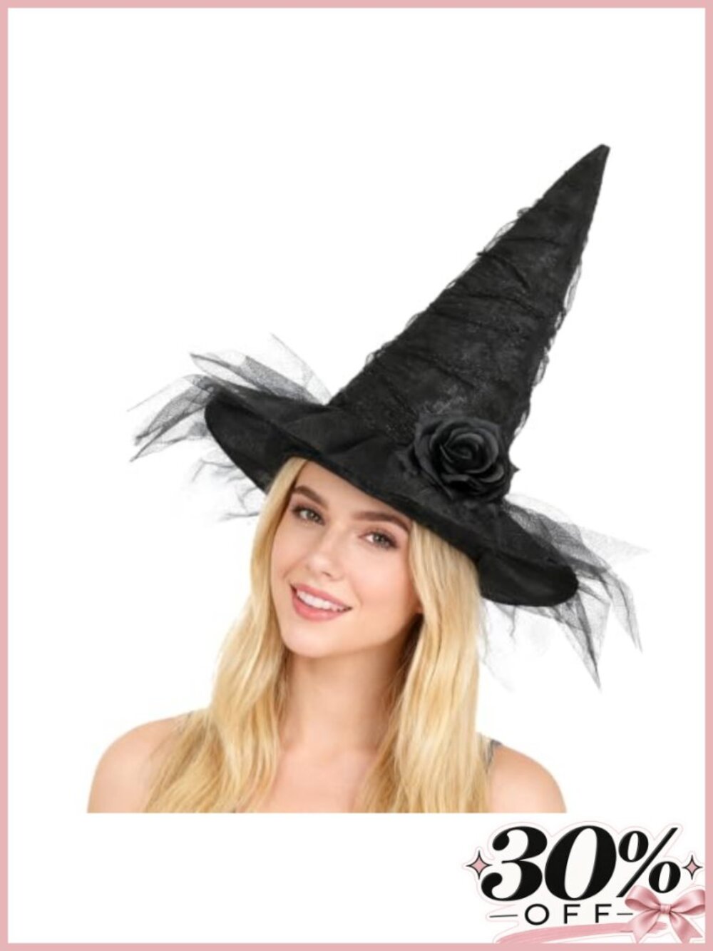 Lace Witch Hat with Mesh Veil Adult Halloween Costume Accessory
